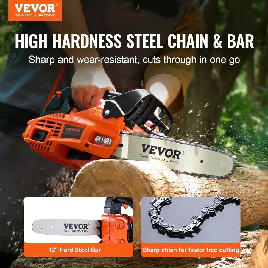 25.4 CC 2Cycle Top Handle Gas Powered Chainsaw 12 Inch Petrol Handheld Cordless Chain Saw for Tree Wood Cutting