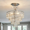Modern Silver Crystal Ceiling Light, Dimmable K9 Crystal Ceiling Light- Living Room/Bedroom/Kitchen Island/Hallway/Dining Room