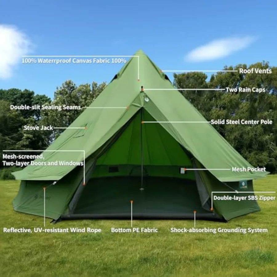 Canvas Bell Yurt Tent with Stove Jack Waterproof Luxury 4 Season Tents for Family Outdoor Camping 100% Cotton Green Glamping Te