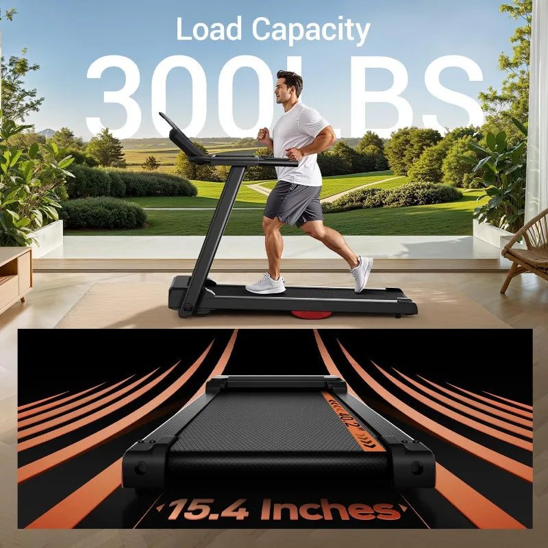 15% Incline Treadmill, Folding Treadmill Filpped Screen and Heart Rate Sensor, 3.0HP Quiet Brushless Dual Cushion System