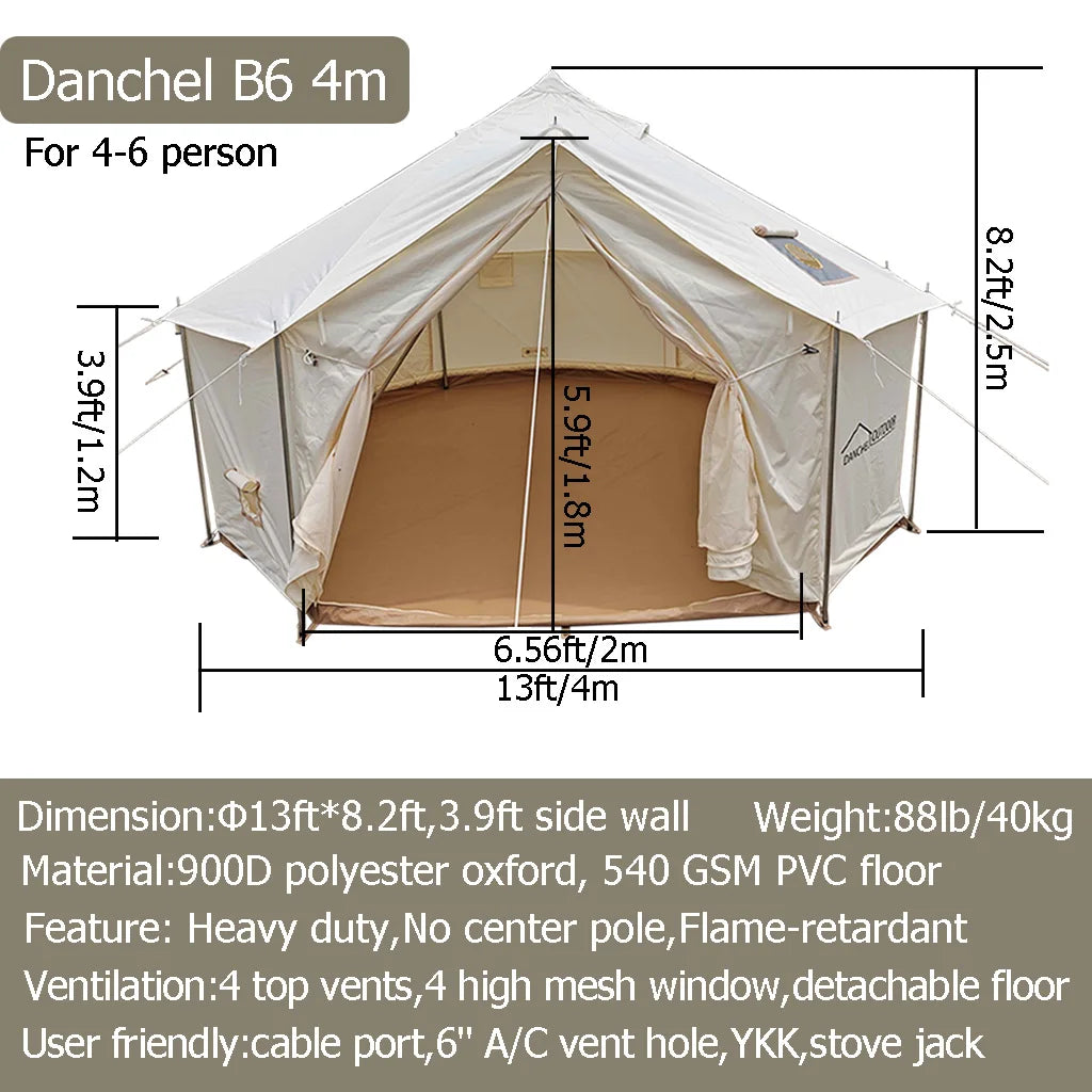 DANCHEL B6 4/5m Glamping Luxury Wall Tents with Stove Jack 900D Oxford No Center Pole 4 Season Houses Camping in Winter Hot Tent
