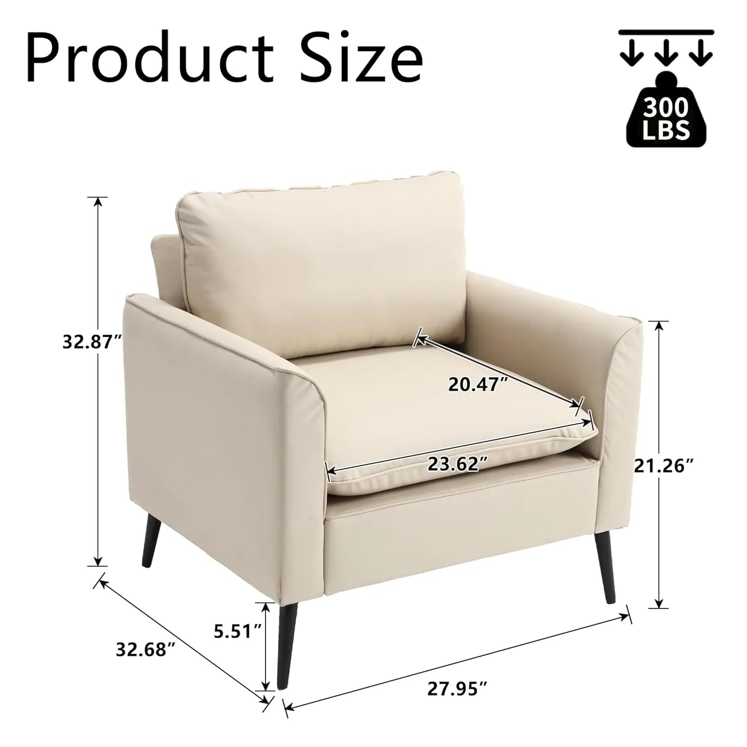 Mid-Century Accent Chair PU Leather Metal Legs Bedroom Office Cafe Beige Customized