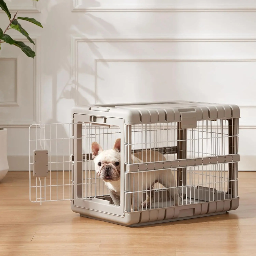 Foldable Dog Crate with Wheels - 28" Medium Kennel, No Tools Required, Durable Steel Cage for Indoor & Travel