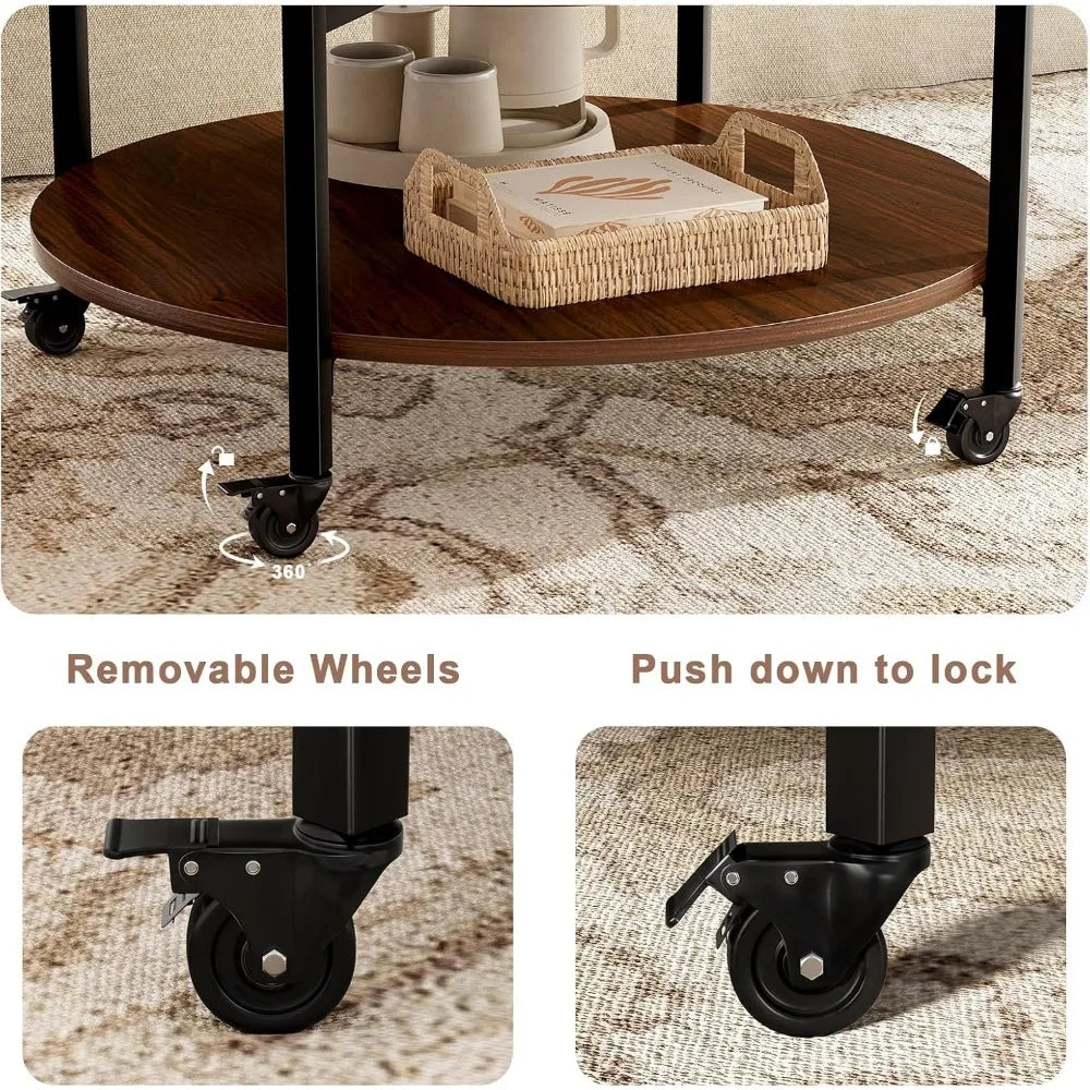 Round Lift Top Coffee Table with Wheels, Circle Center Table with Storage and Compartment, 26.77’’ Rolling Coffee Table