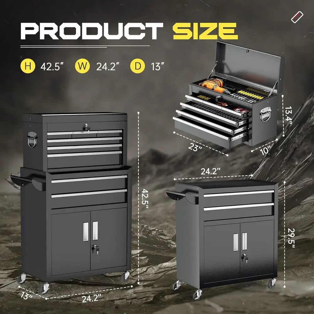 Portable 8-Drawer Rolling Tool Chest with Lock, Mobile Storage Cabinet for Mechanics, Garage, and Workshop