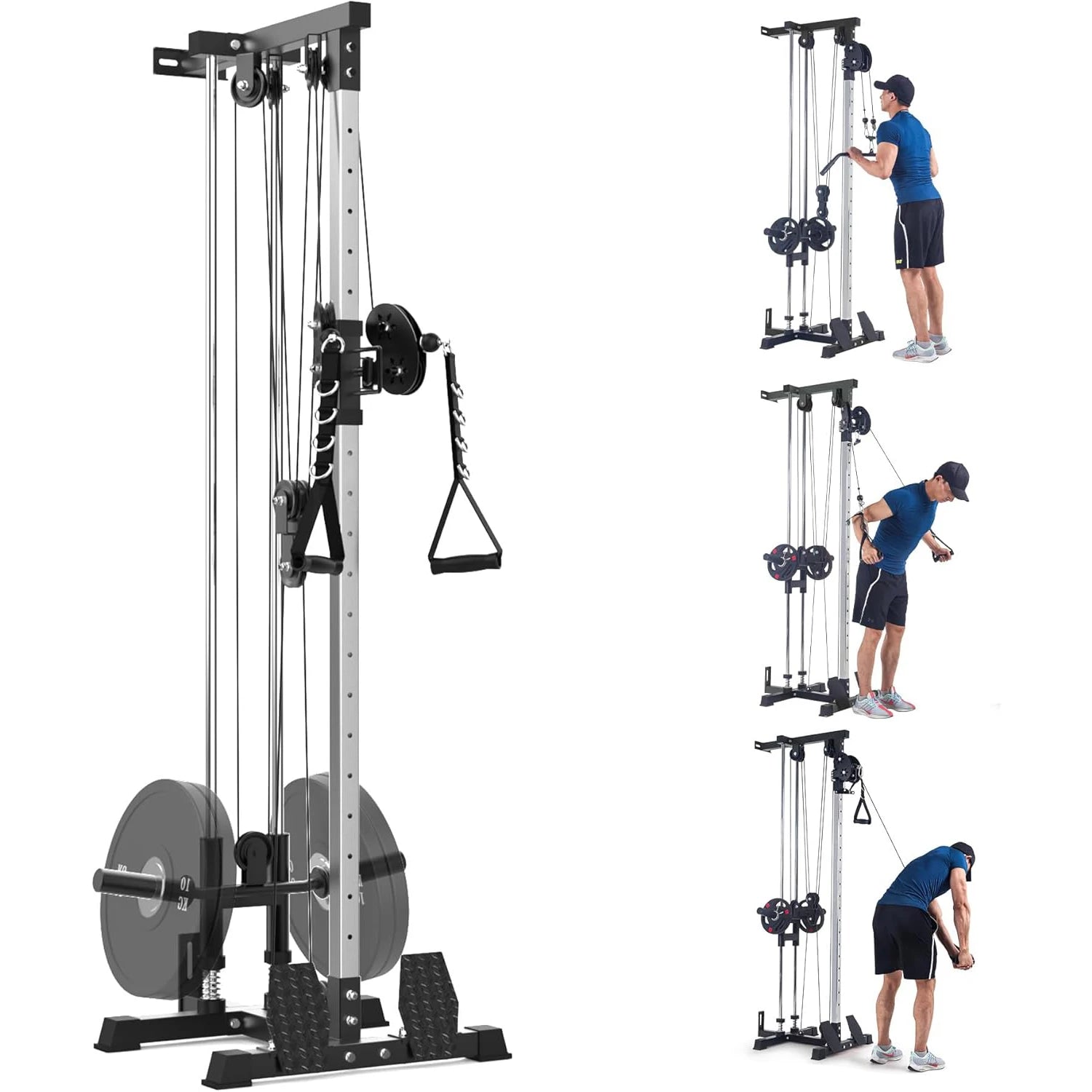 Wall Mount Cable Machine LAT Pulldown with 20-Position Adjustable Pulley System High & Low Pulley for Home Gym