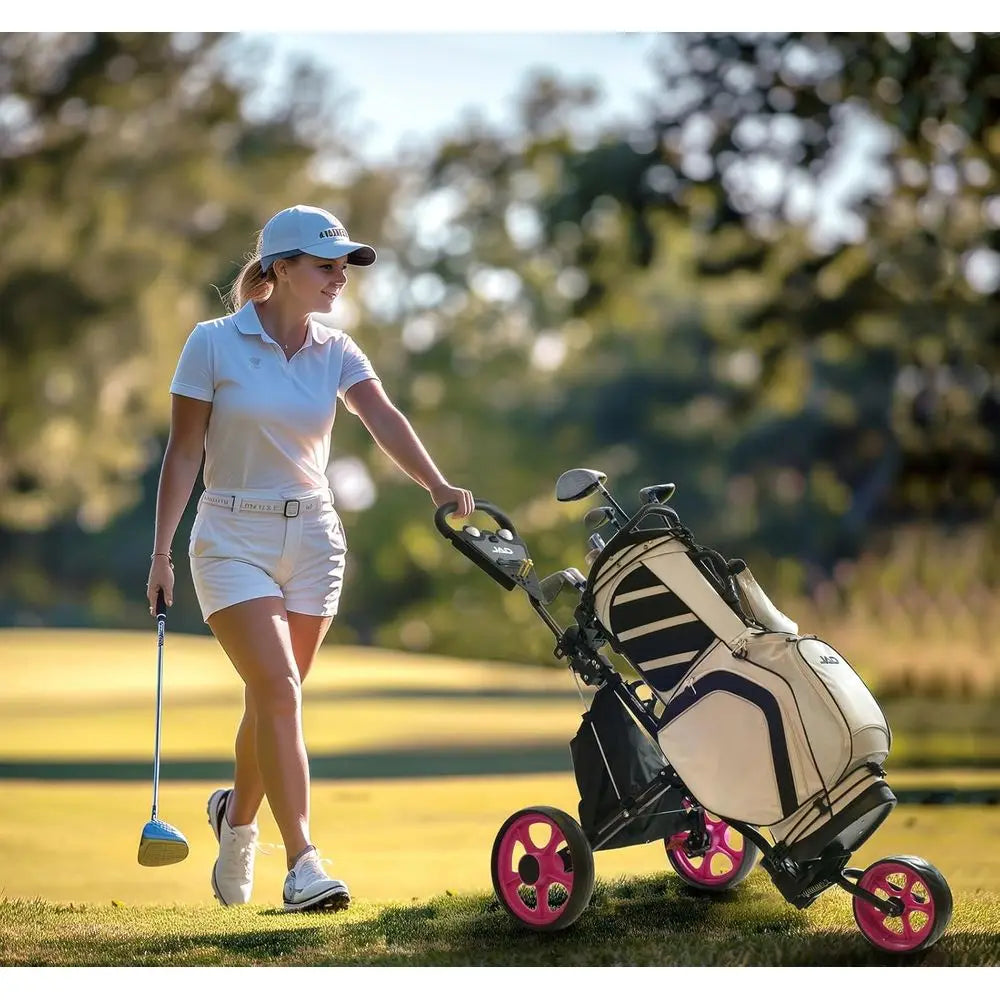 3-Wheel Deluxe Ladies Golf Push Cart - Lightweight, Easy Fold, Pull Cart for Women Golfers