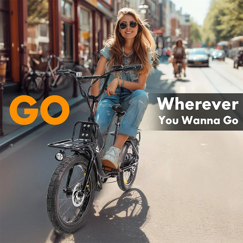 750W Electric Bike for Adults, Cargo Step, 48V 499.2wh Battery, 20" Fat Tire Electric Bicycle with Rear Rack,Hydraulic Disc Brak