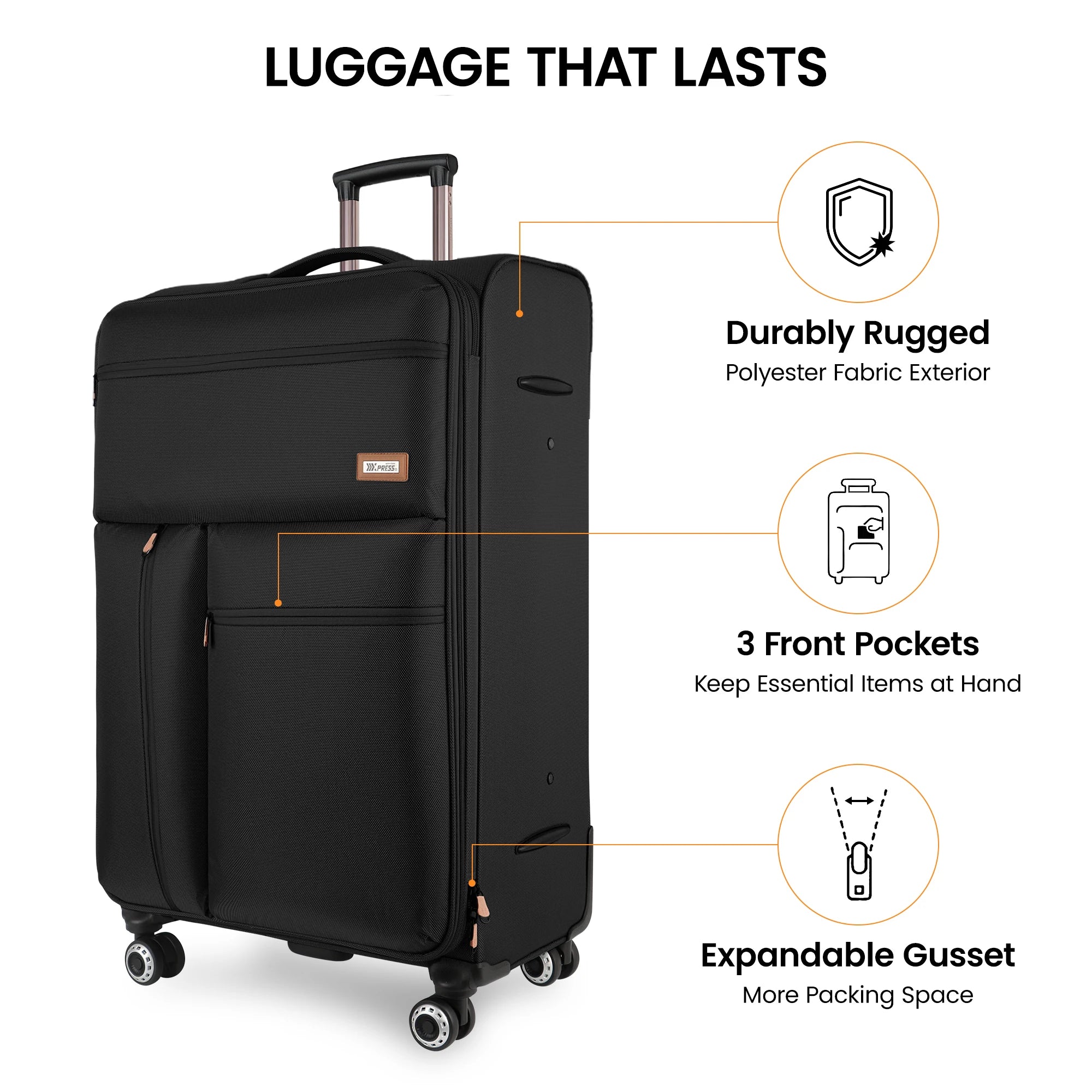 3 Piece Set Softside Luggage Upright Spinner Softshell Lightweight Suitcase Travel Set (26in/30in with 2" Expansion Gusset)
