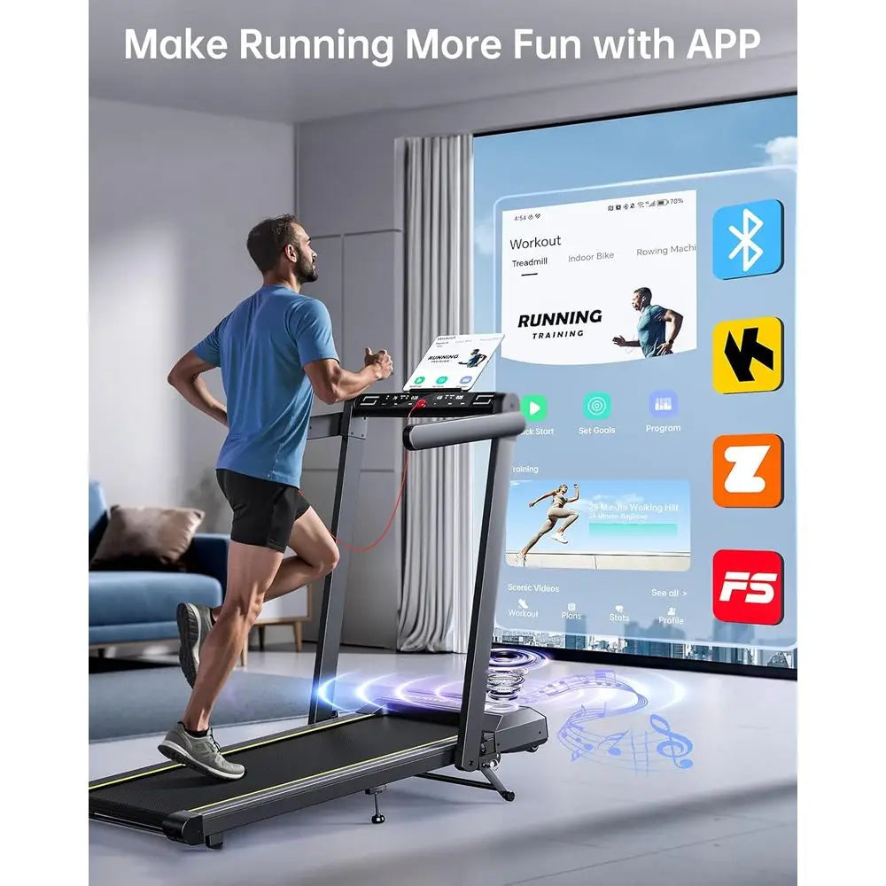Portable Folding Treadmill with 12% Incline, Handle, and Bluetooth Speaker, 0.6-10MPH Speeds