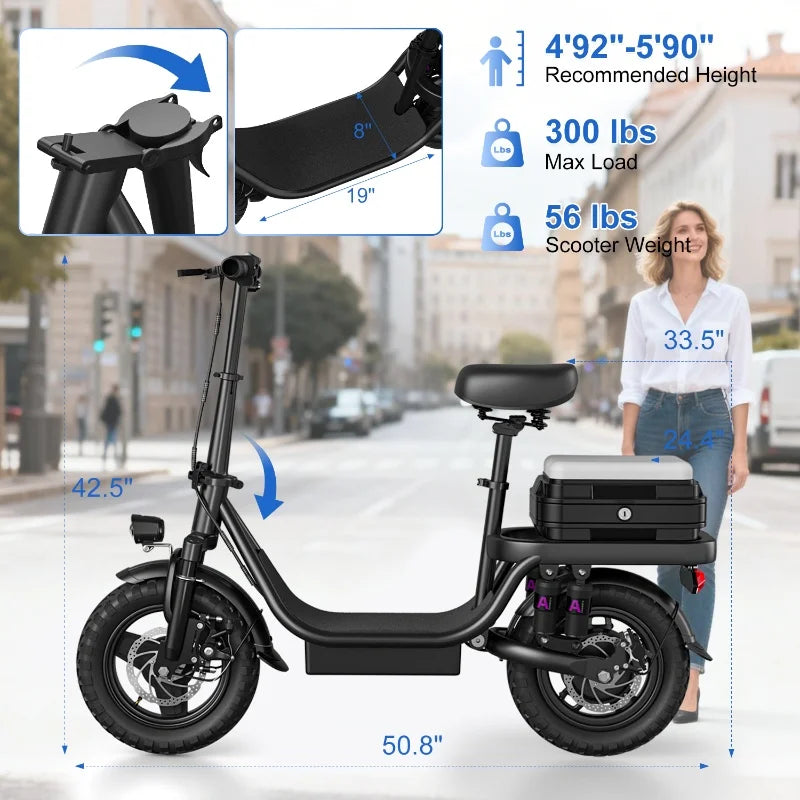 1000w 2000watt Electric Bicycle,48v 14 Inch Electric Scooter,adjustable Front Brake Seat,for Men Women Cycling Electric Bike