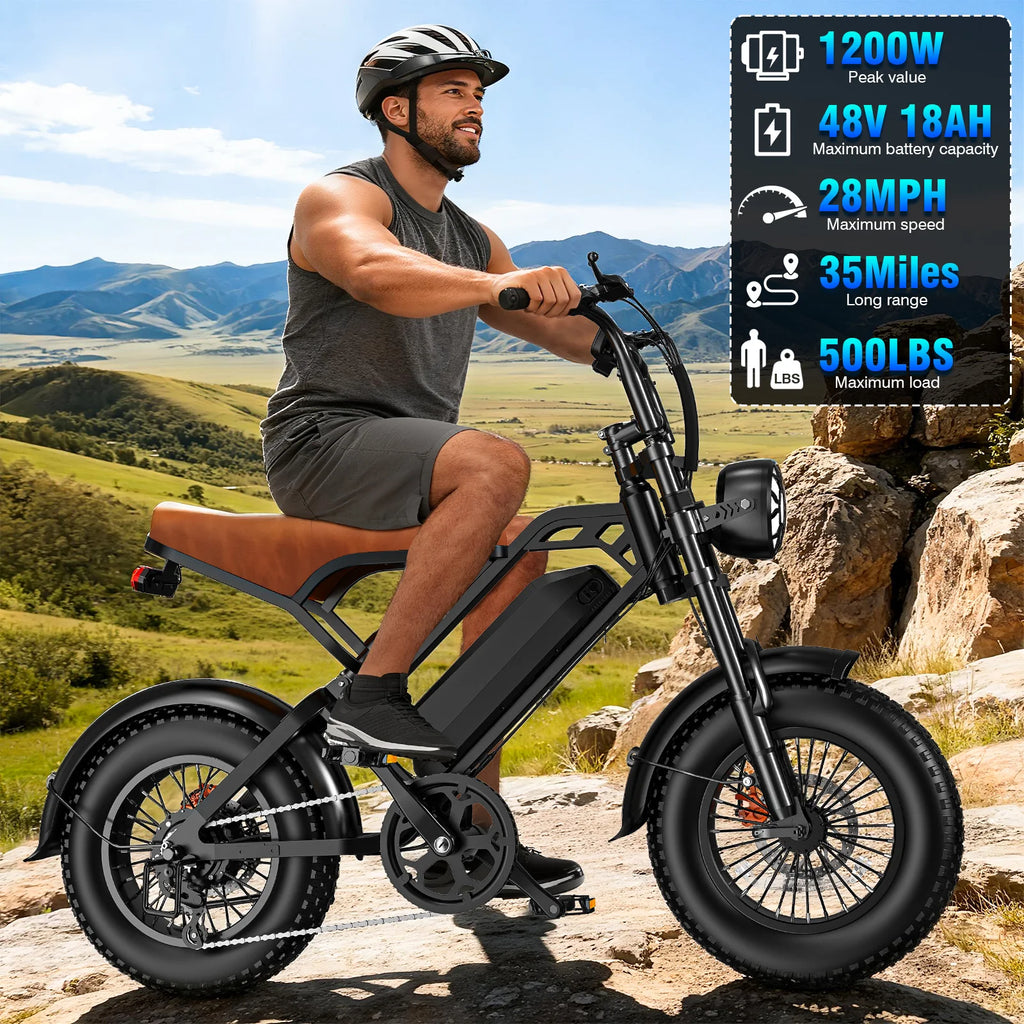 LELEKUAI All-Terrain ebike 16"*4.0 Tire Electric Mountain Bike with 1200W Motor, 48V 18Ah Removable Battery, 5-Speed Gear System