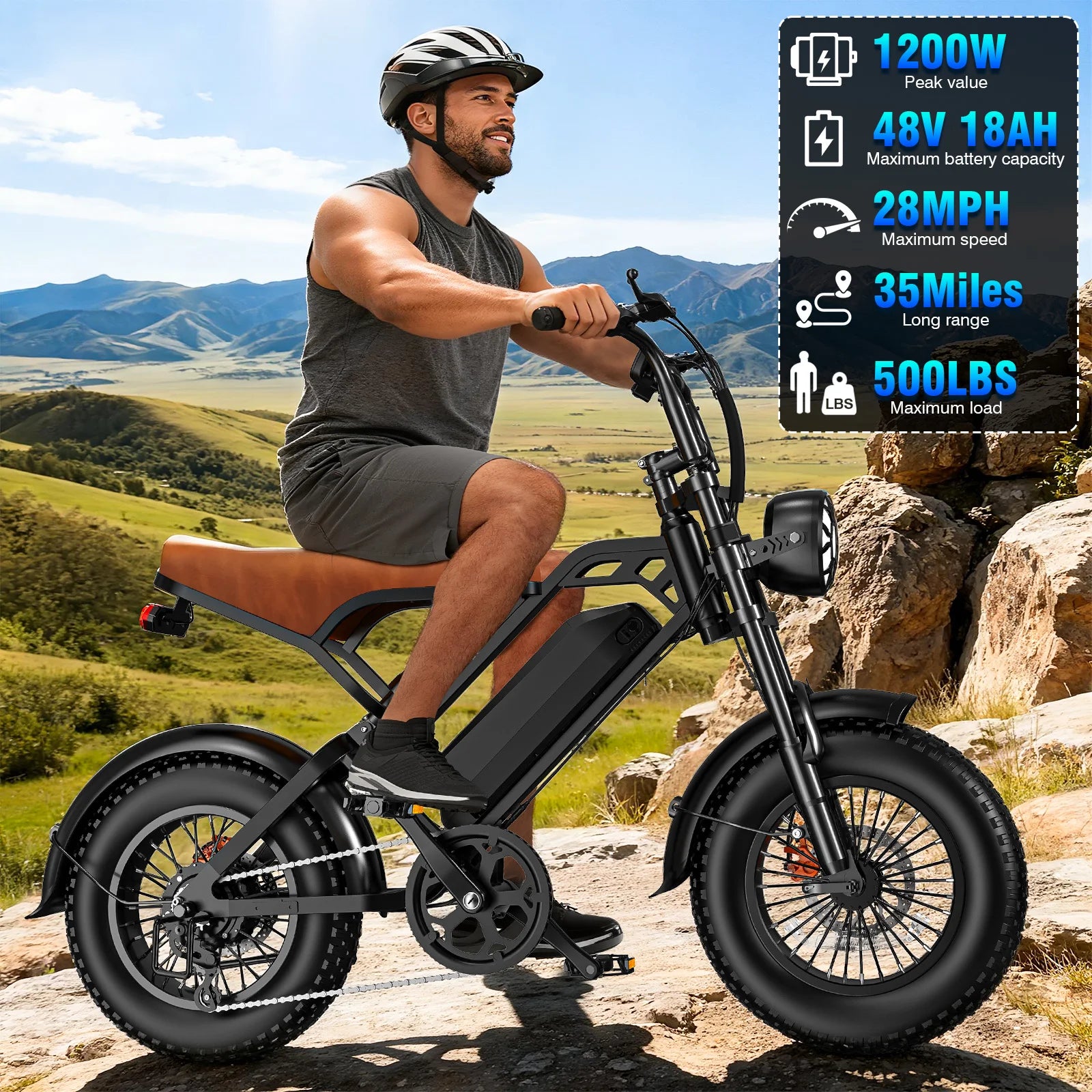 LELEKUAI All-Terrain ebike 16"*4.0 Tire Electric Mountain Bike with 1200W Motor, 48V 18Ah Removable Battery, 5-Speed Gear System
