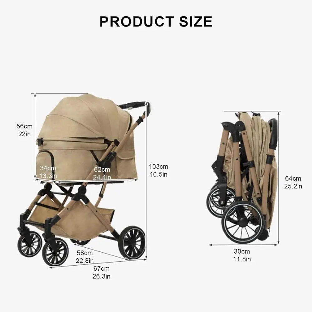 4-Wheel Pet Stroller with Sunshade, Storage, and Safety Belt for Small to Medium Dogs and Cats, Khaki