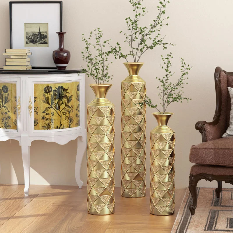 Metal Decorative Vase Set High Distress 3D Triangle Pattern Living Room Home Decor 33.5 Cm Aluminium Material Shipping From USA