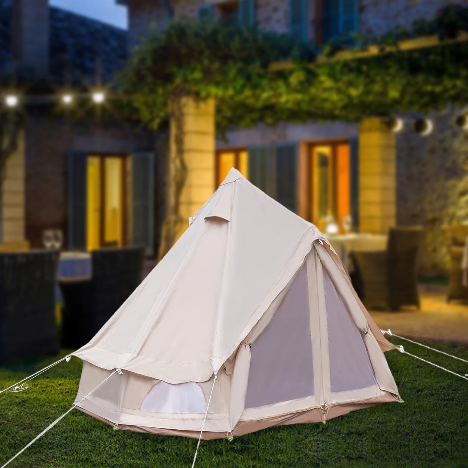 Waterproof Polyester Cotton Bell Tent for 4 Season Family Camping Luxury Glamping Tent All Year Living for 2 People