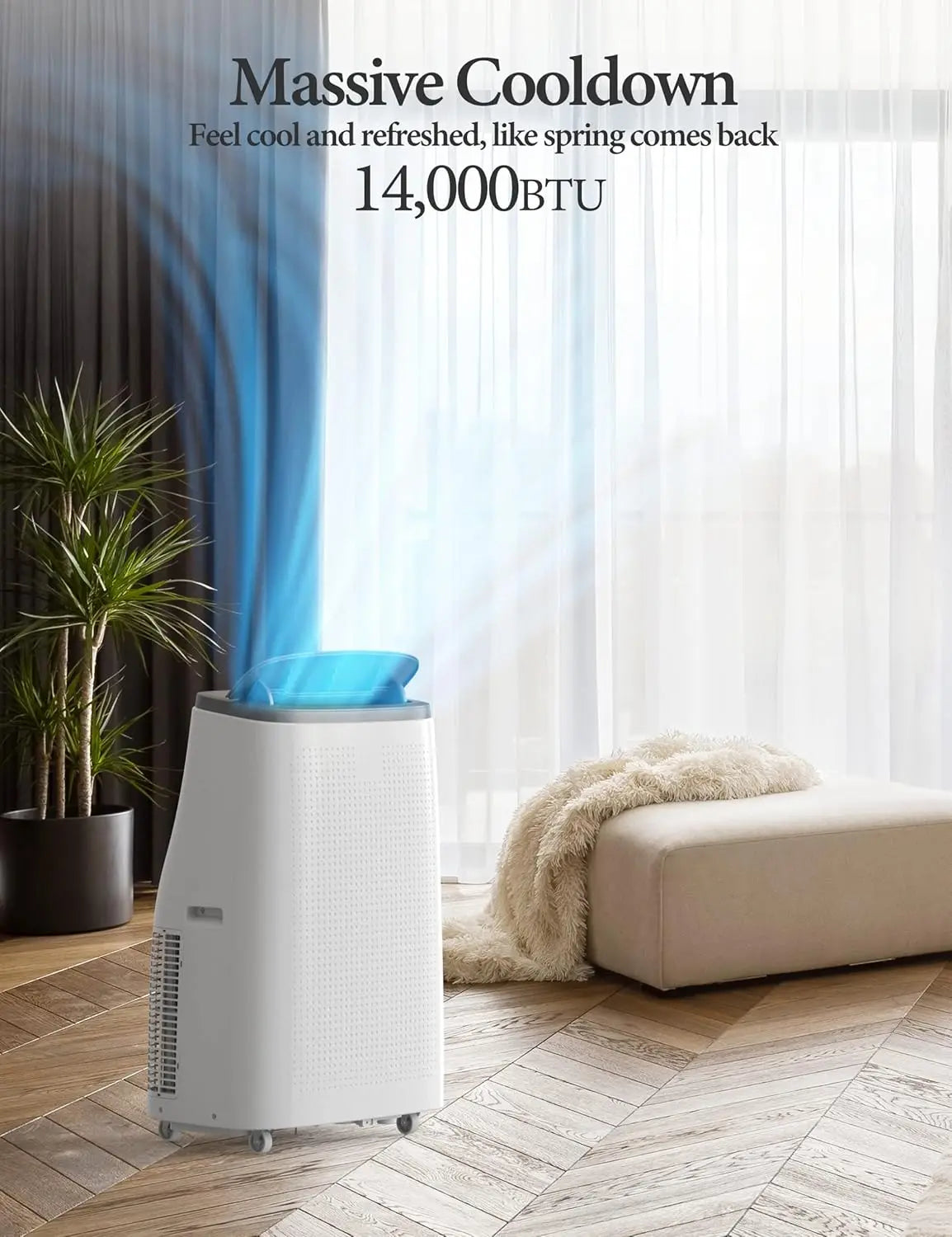 14000 BTU Portable Air Conditioner, 4-In-1 Energy Efficient Room Air Conditioner w/Remote/Fan/Dehumidifier, Cools Up to 750 Sq.