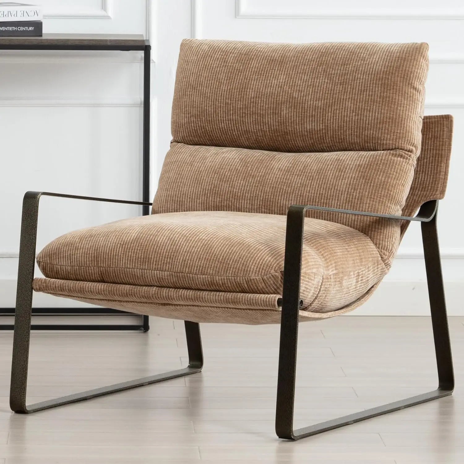Mid-Century Accent Chair Armchair, Comfy Chenille Leisure Chair Lazy Chair with Brozen Metal Leg for Living Room Bedroom