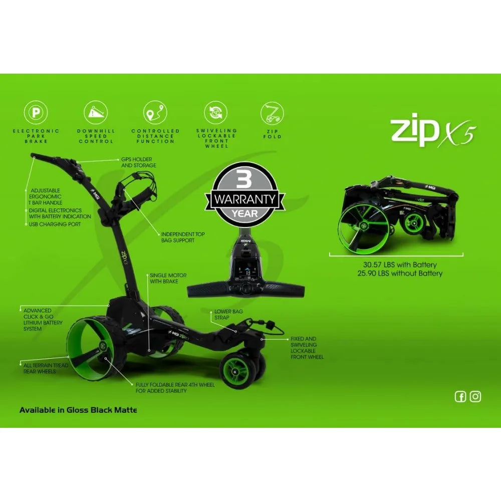Zip X5 Electric Golf Cart - 36 Hole Battery - (Drink, Umbrella, & GPS Phone)