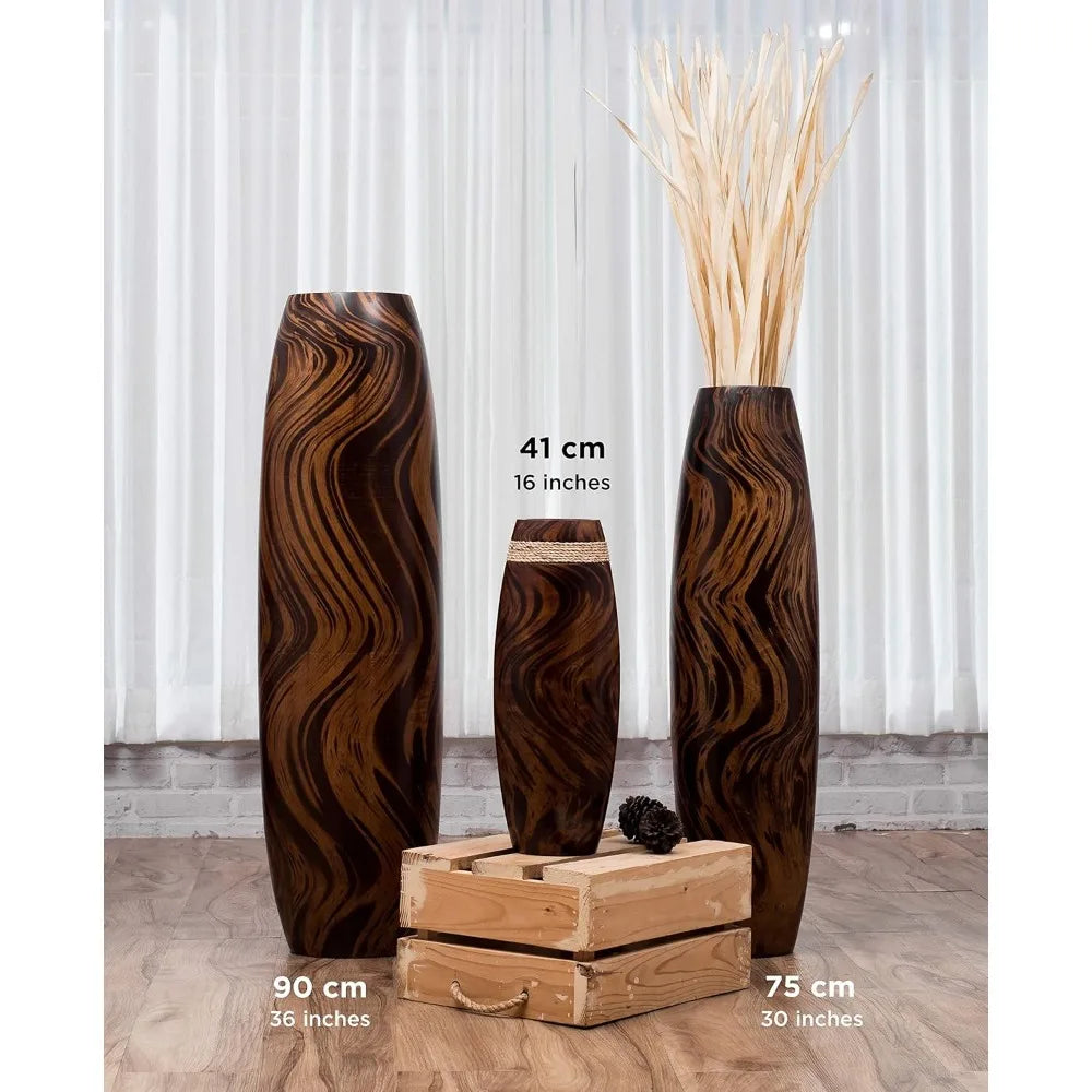 Large Brown Wooden Floor Vase - 34 Inch Tall for Home Decor, Farmhouse Style, Ideal for Fake Plants and Pampas Grass