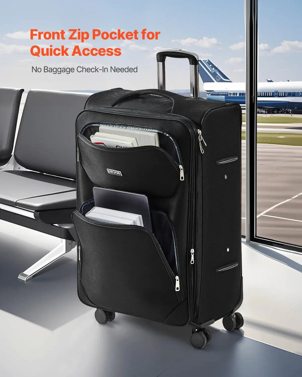 28Inch Lightweight Softside Luggage, Full-Lined 230D Interior, Smooth Glide Spinners, Auto-Expansion, Black