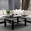 Clear Glass Coffee Table Metal Tube (All-Black)