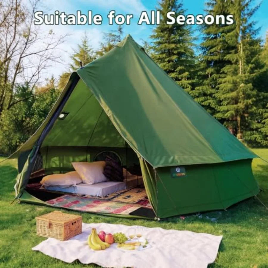 Canvas Bell Yurt Tent with Stove Jack Waterproof Luxury 4 Season Tents for Family Outdoor Camping 100% Cotton Green Glamping Te