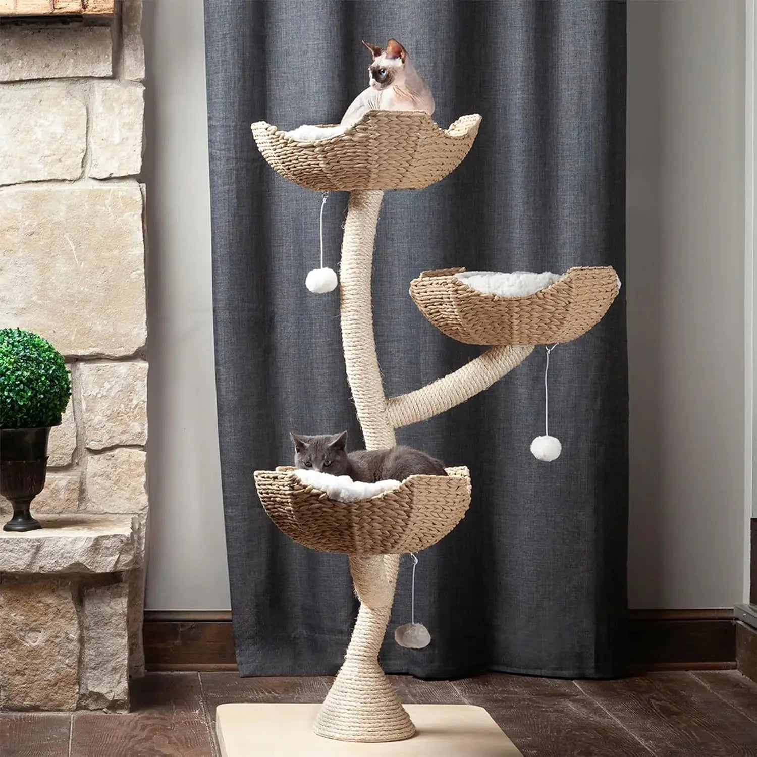 The Sanctuary Cat Tree - Luxury Cat Condo, Large Modern Indoor Tower with 3 Faux Fur Beds, Scratching Posts, and, Customized