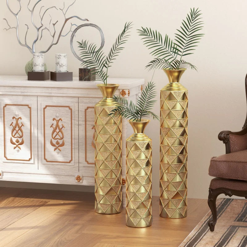 Metal Decorative Vase Set High Distress 3D Triangle Pattern Living Room Home Decor 33.5 Cm Aluminium Material Shipping From USA