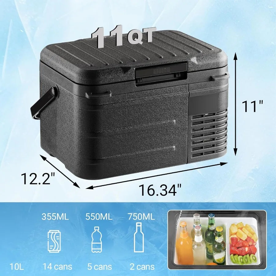 12 Volt Refrigerator 11QT 10L Compressor Electric Cooler Car Fridge -468 Portable Refrigerator 12V/24V DC 110-240V AC Compact F