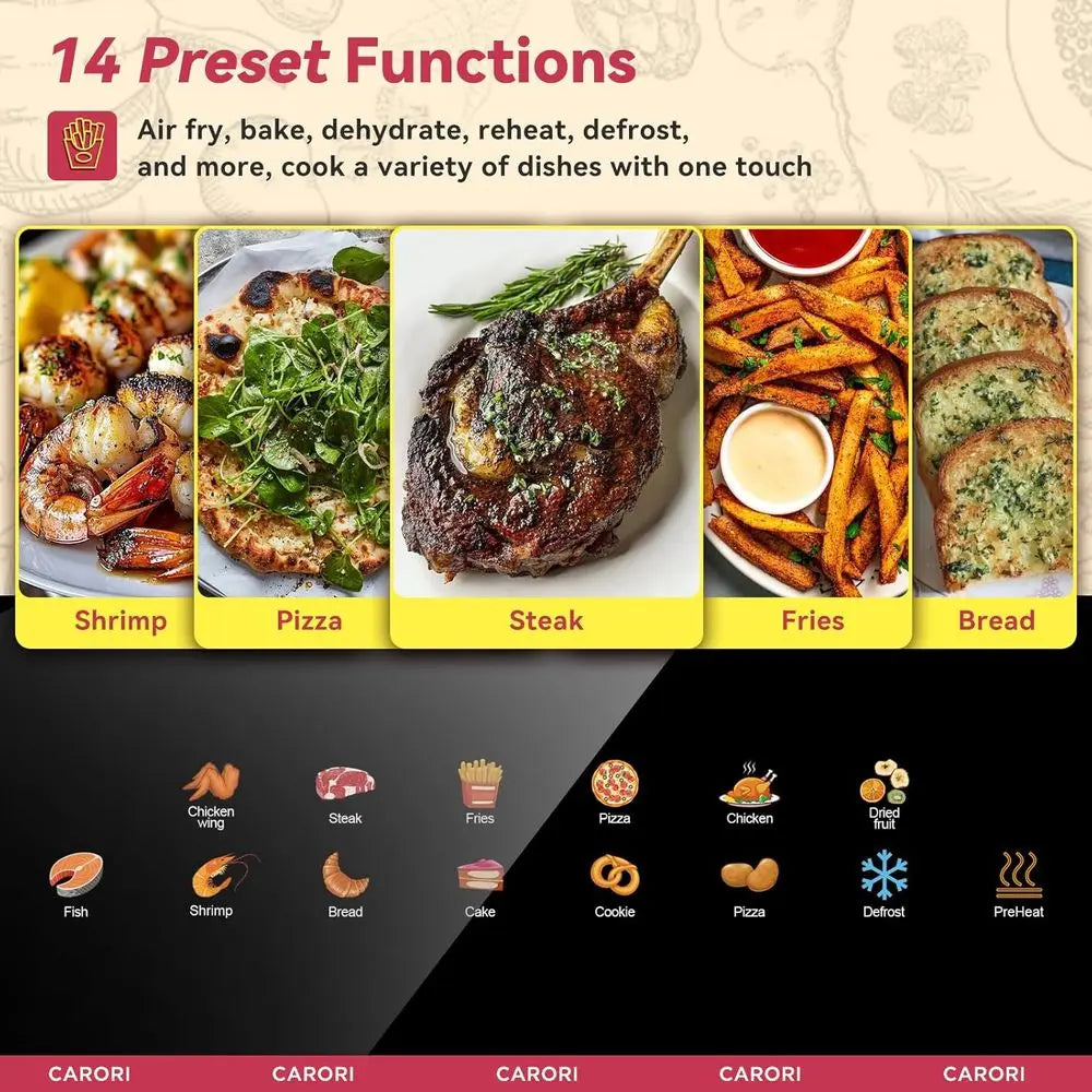 14-in-1 Air Fryer with Viewing Window, 6Qt Capacity, 392°F Max Crisp, No Oil Dual Heating, Bake, Roast, Dehydrate, Reheat, 1700W