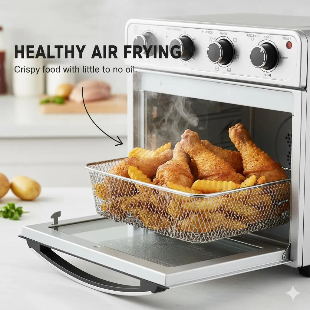4-in-1 Air Fryer Toaster Oven Combo, 26QT Large Countertop Convection Oven with Bake, Broil, Roast & Dehydrate, Includes 12