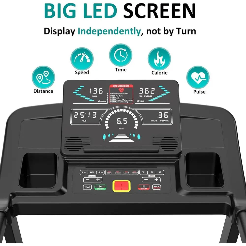 Advanced Treadmill with 15 Incline Levels, Smart Heart Rate Monitor, LED Display, Up to 10 MPH, Supports 350 lbs