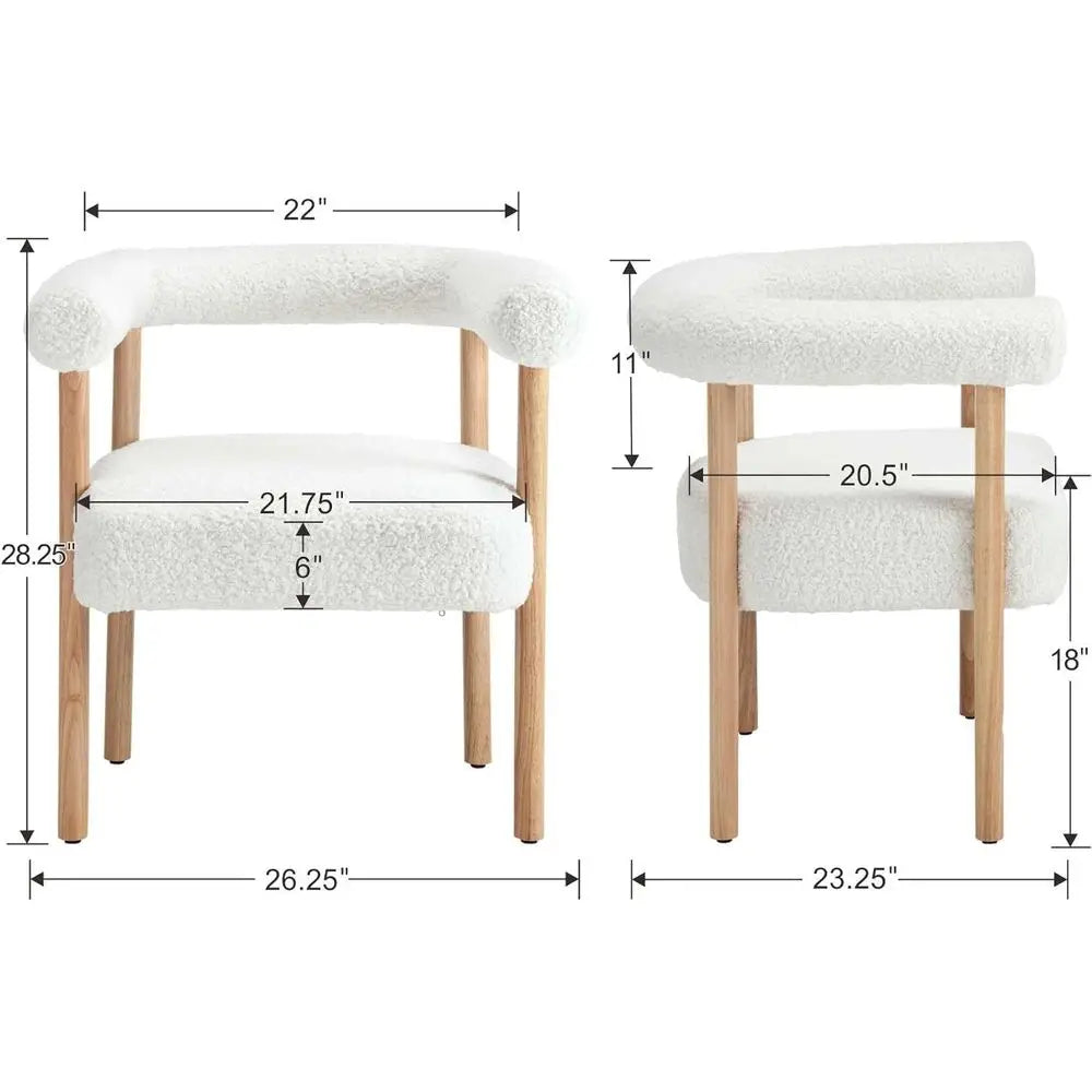 Set of 4 Century Upholstered Dining Chairs, Sherpa Boucle Accent, White, Suitable for Kitchen & Living Room