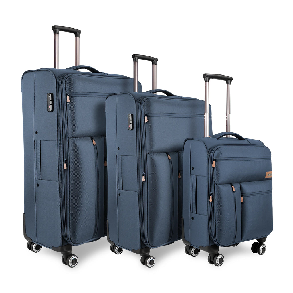 3 Piece Set Softside Luggage Upright Spinner Softshell Lightweight Suitcase Travel Set (26in/30in with 2" Expansion Gusset)
