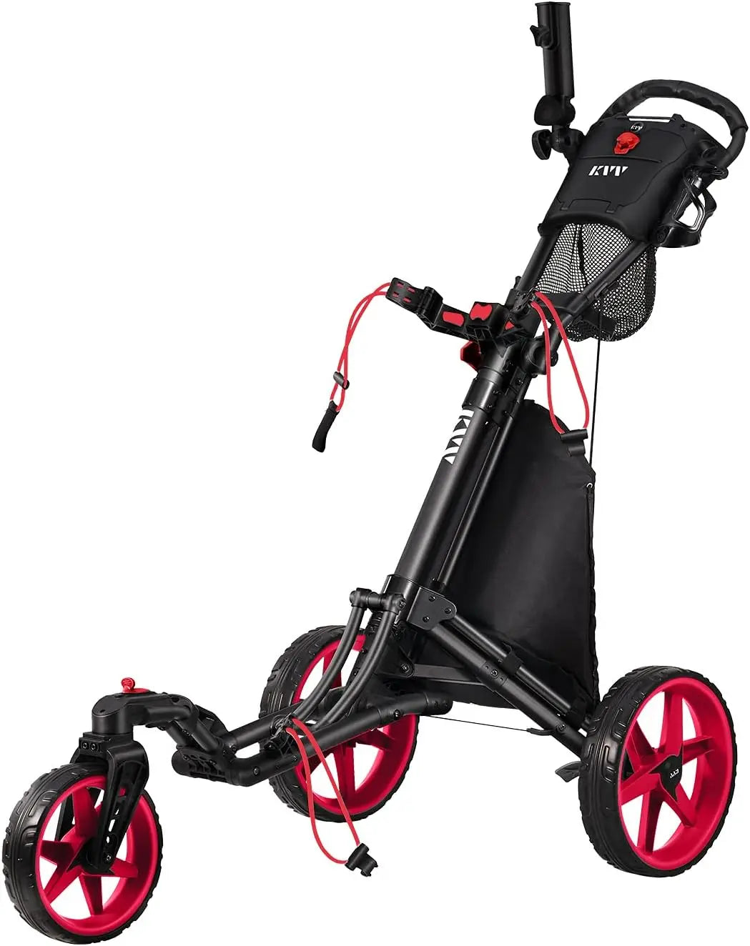 3 Wheel Golf Push Cart with 360 Rotating Front, Opens/Closes in 1 Second, Includes Free Umbrella Holder