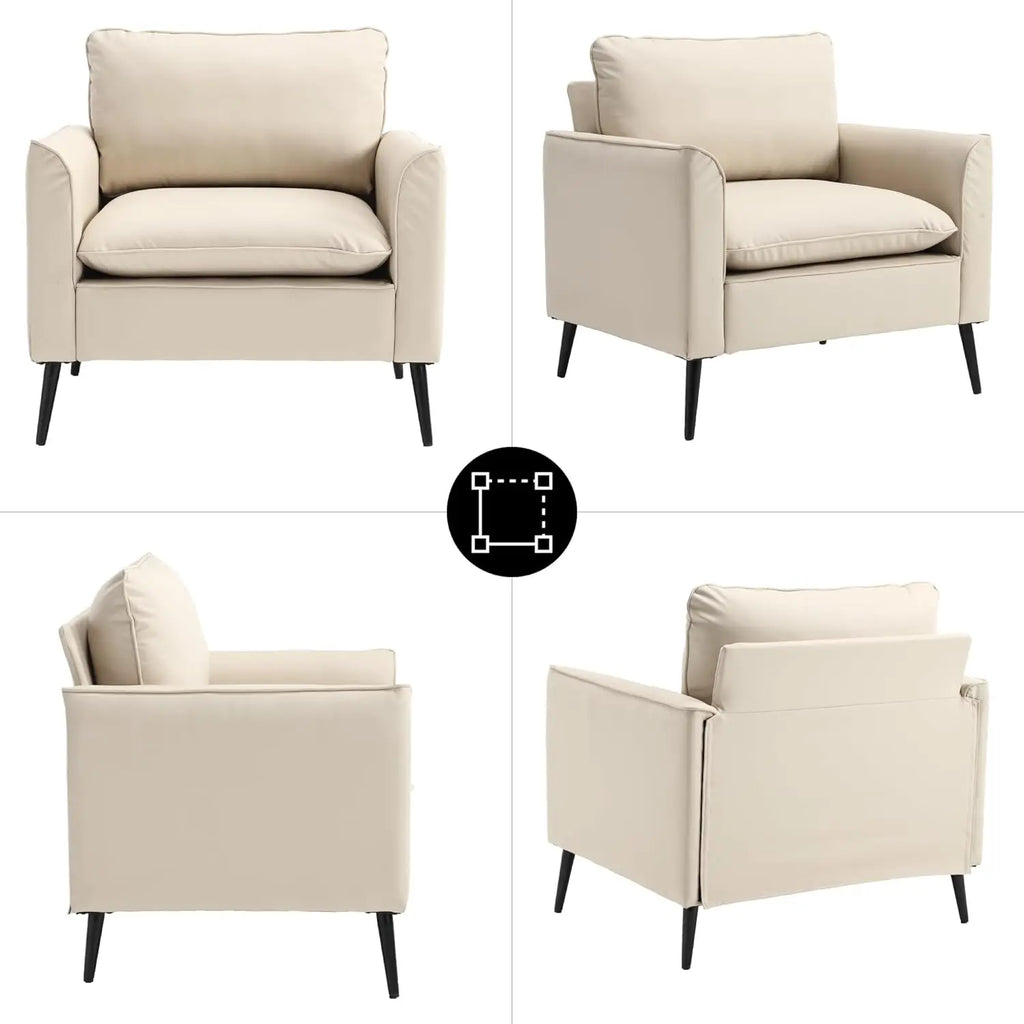Mid-Century Accent Chair PU Leather Metal Legs Bedroom Office Cafe Beige Customized