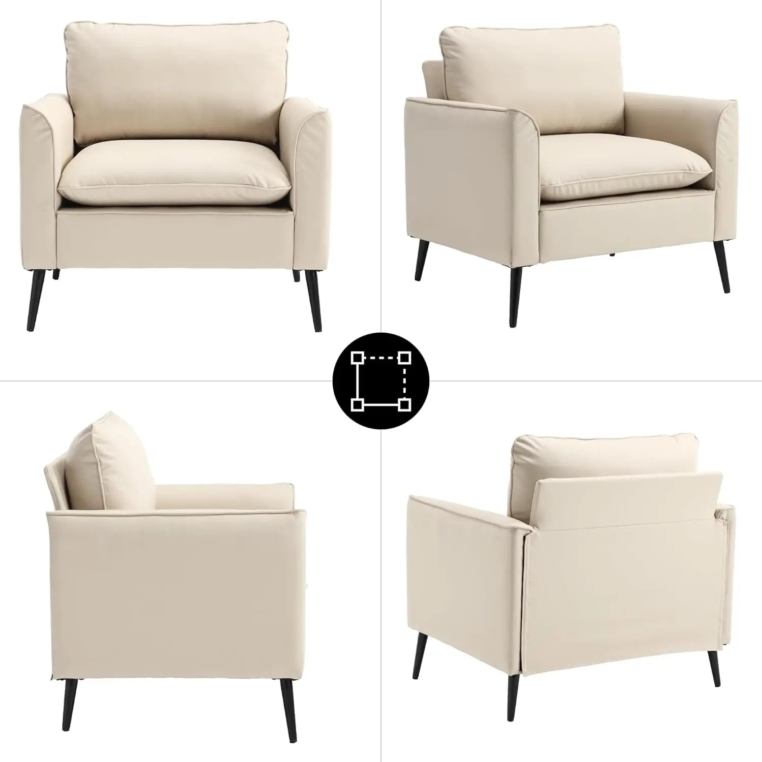 Mid-Century Accent Chair PU Leather Metal Legs Bedroom Office Cafe Beige Customized
