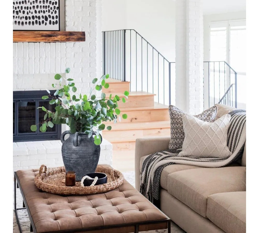 Handmade Terracotta Vase 9.8" Tall Vintage Rustic Ceramic Flower Pot with 4 Handles Matte Finish Home Office Café Decor