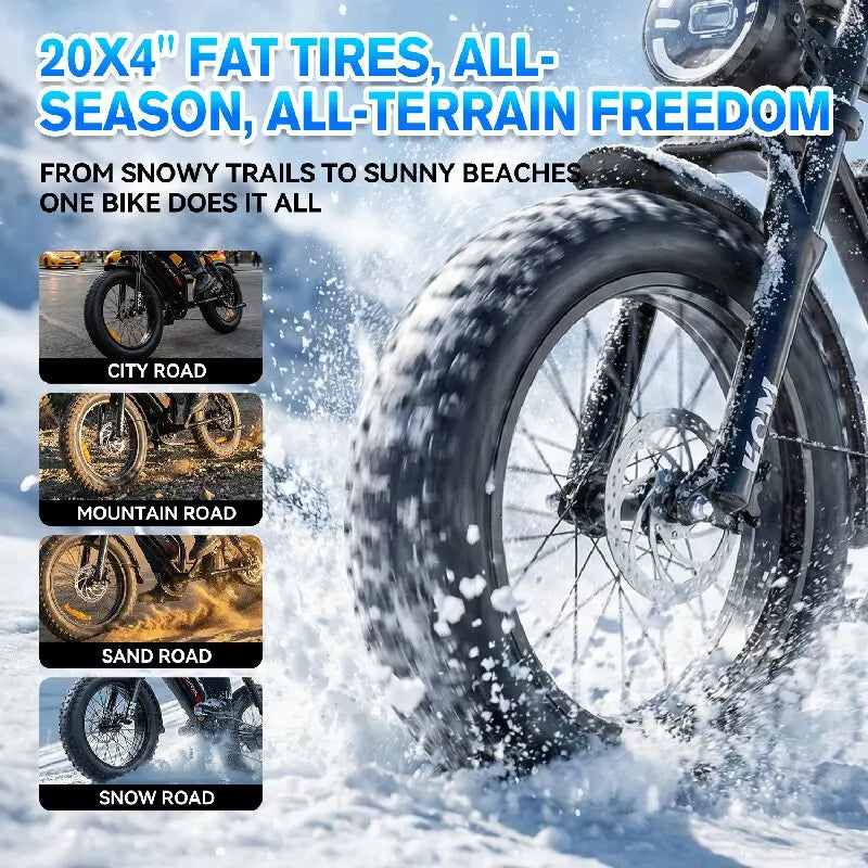 2000 Watt Electric Bike,60miles 48v 15ah 17.5ah 20ah Battery 20 Inch Electric Bicycle,for Mountainous Snowy Areas Cycling Ebike