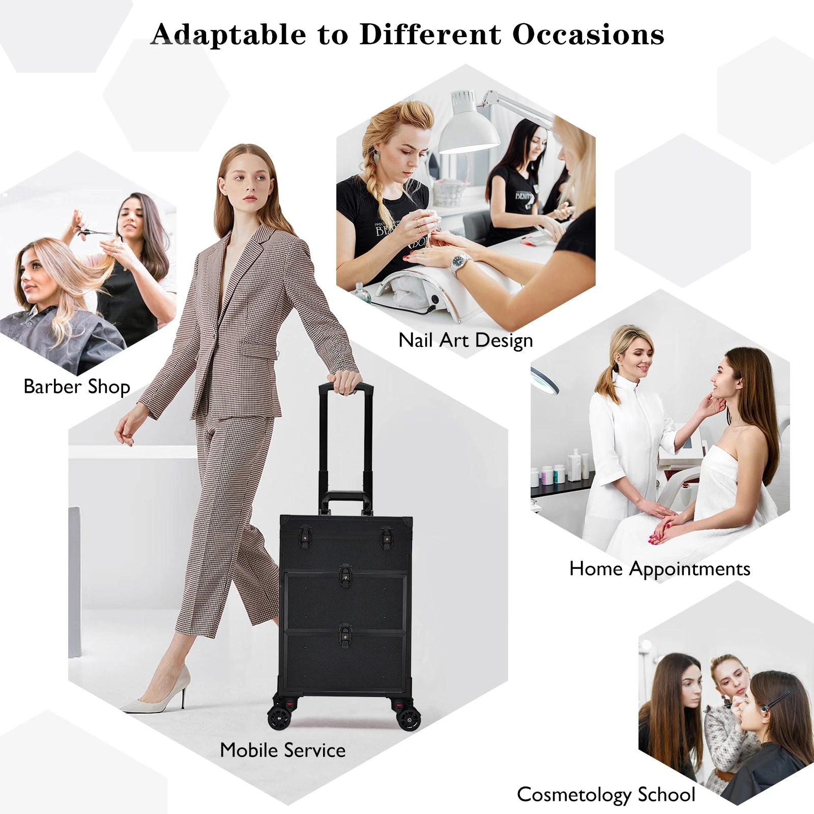 Professional 3 in 1 Rolling Makeup Case on Wheels 2 Large Drawer Nail Trolley Traveling Cosmetic Train Case with Makeup Pouch