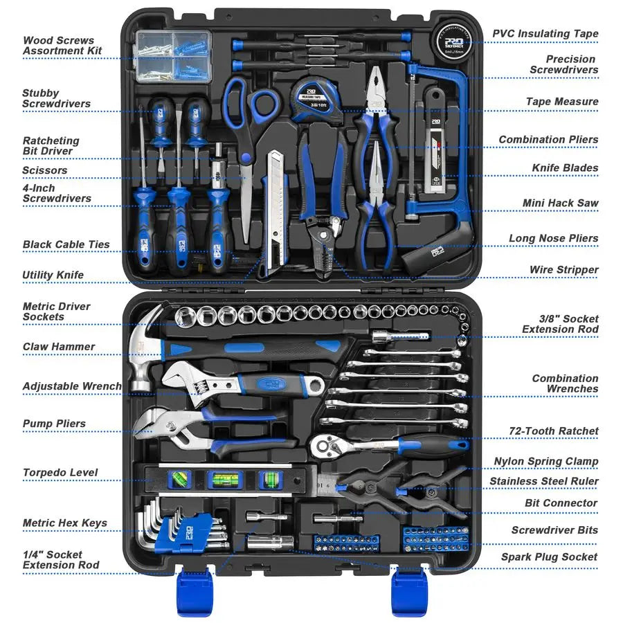 259Piece Tool Kit, General Household Hand Tool Set with Plastic Storage Toolbox, Portable Complete Repair Tool Box for Home and