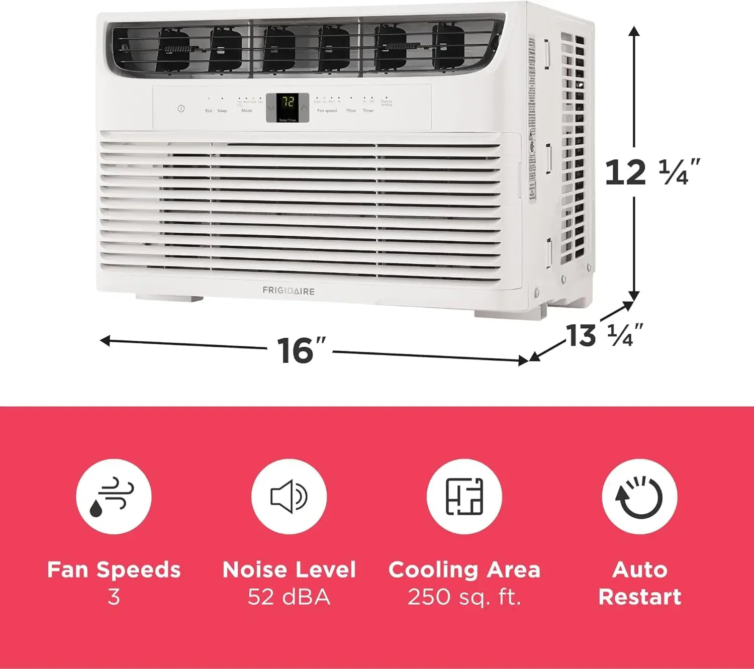 6,000 BTU Window Air Conditioner with Remote Control, Cools Up to 250 Sq. Ft., Quiet Operation, Eco Mode, 3 Fan Speeds,