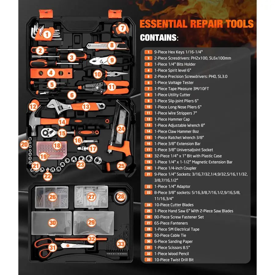 Tool Set Tool Kit Toolbox Storage Case with Drawer, General Household Hand Tool Kit Perfect for Home amp DIY Repairs