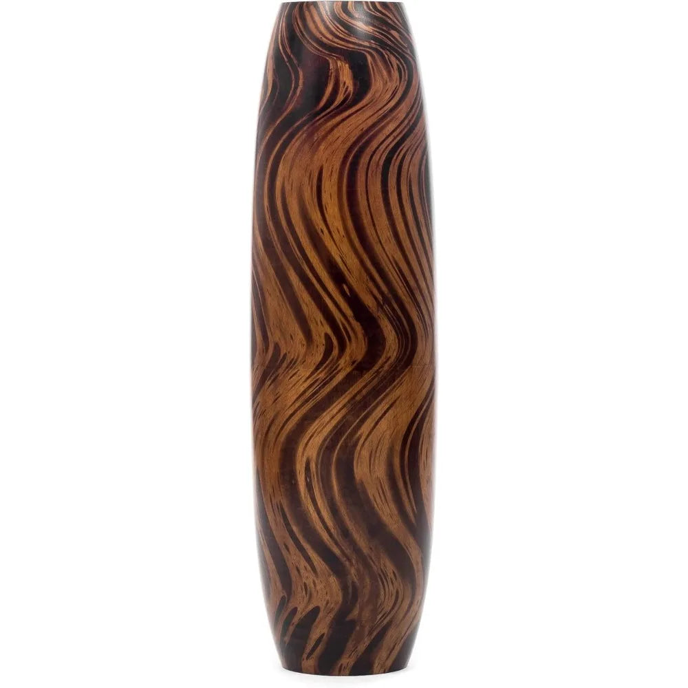 Large Brown Wooden Floor Vase - 34 Inch Tall for Home Decor, Farmhouse Style, Ideal for Fake Plants and Pampas Grass