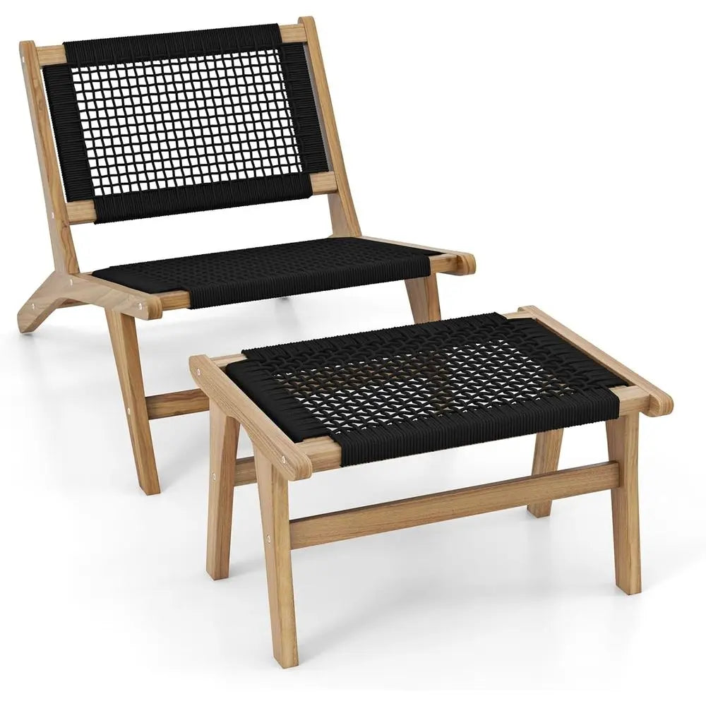 Century Accent Chair and Ottoman, Handwoven Cordage for Living, Outdoor, Home, or Office