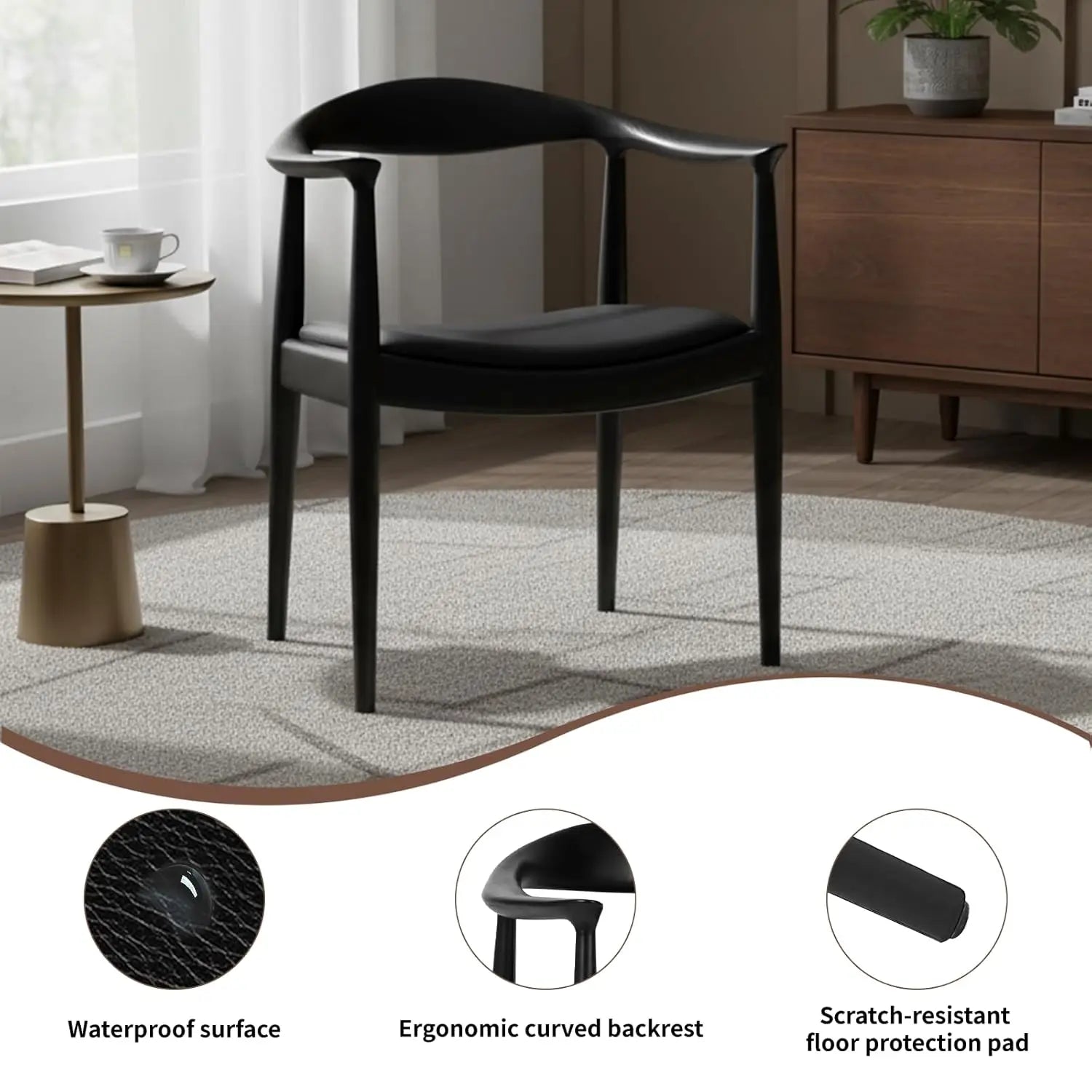 Upholstered Dining Armchair Mid-Century Accent Black Kitchen Office, Customized