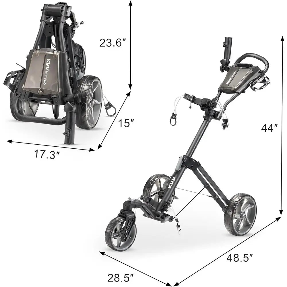 Compact Adjustable Golf Push Cart with 360 Swivel Wheel for All Ages in Charcoal