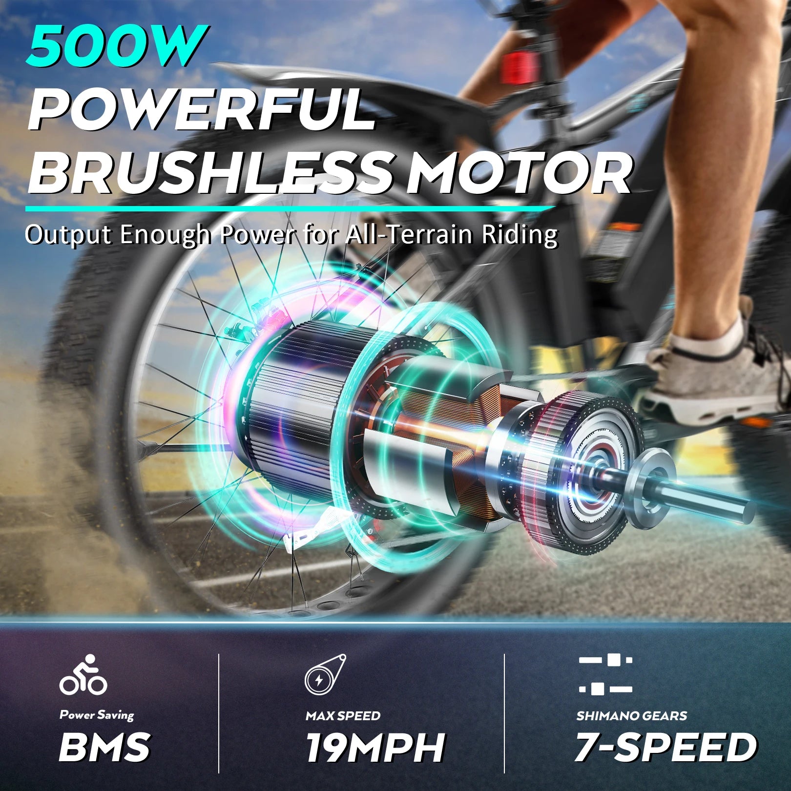 Vivi F26FUL 26" x 4.0 Fat Tire Electric Bike with 500W Motor, 48V 13Ah Removable Battery, 7 Speed, 25MPH, Cruise Control