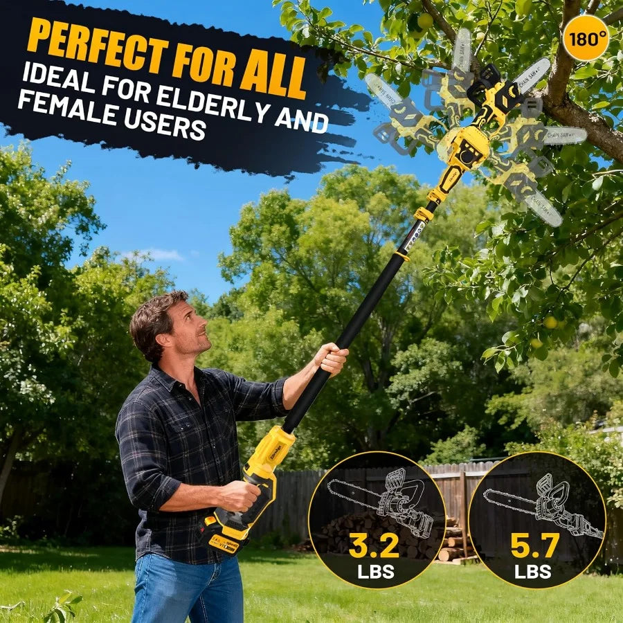 8 Inch and 10 Inch Electric Pole Saws for Tree Trimming and Outdoor Maintenance Cordless Battery Powered 4-IN-1 Chainsaw with A